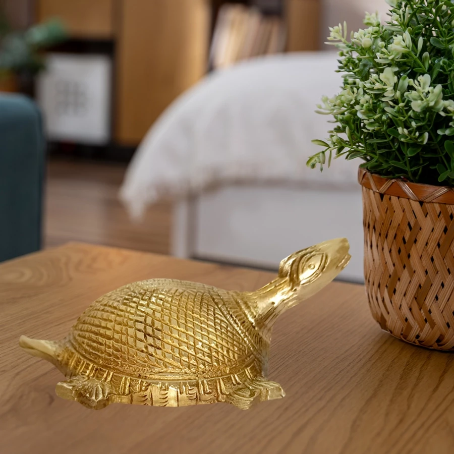 4" Pack of - 1 Brass Long Neck Turtle | Symbol of luck | Vastu Tortoise | Handcrafted Brass Figurine with BPL Polish