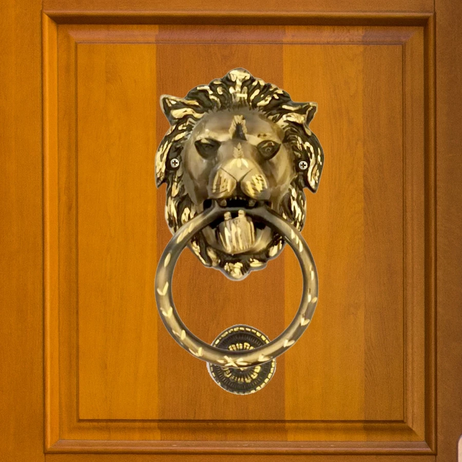 7" Medium Lion Brass Door Knocker DK-021 | Lions Welcome Knocker | Guardian Lion Knocker | Solid Brass Lion Knocke