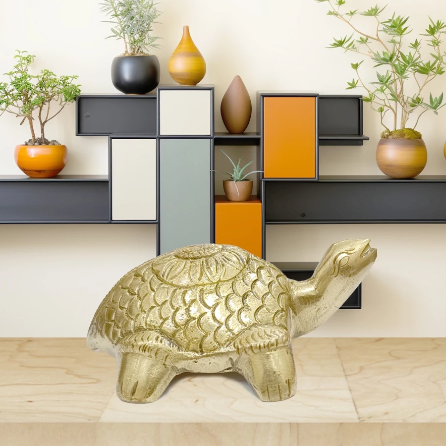 4.75" Pack of - 1 Brass Turtle Round Flower | Symbol of Money | Handcrafted Brass Tortoise on Flower Base | Brass Polished Lacquer Finish | Vastu & Home Decor Showpiece |  Symbol of Luck