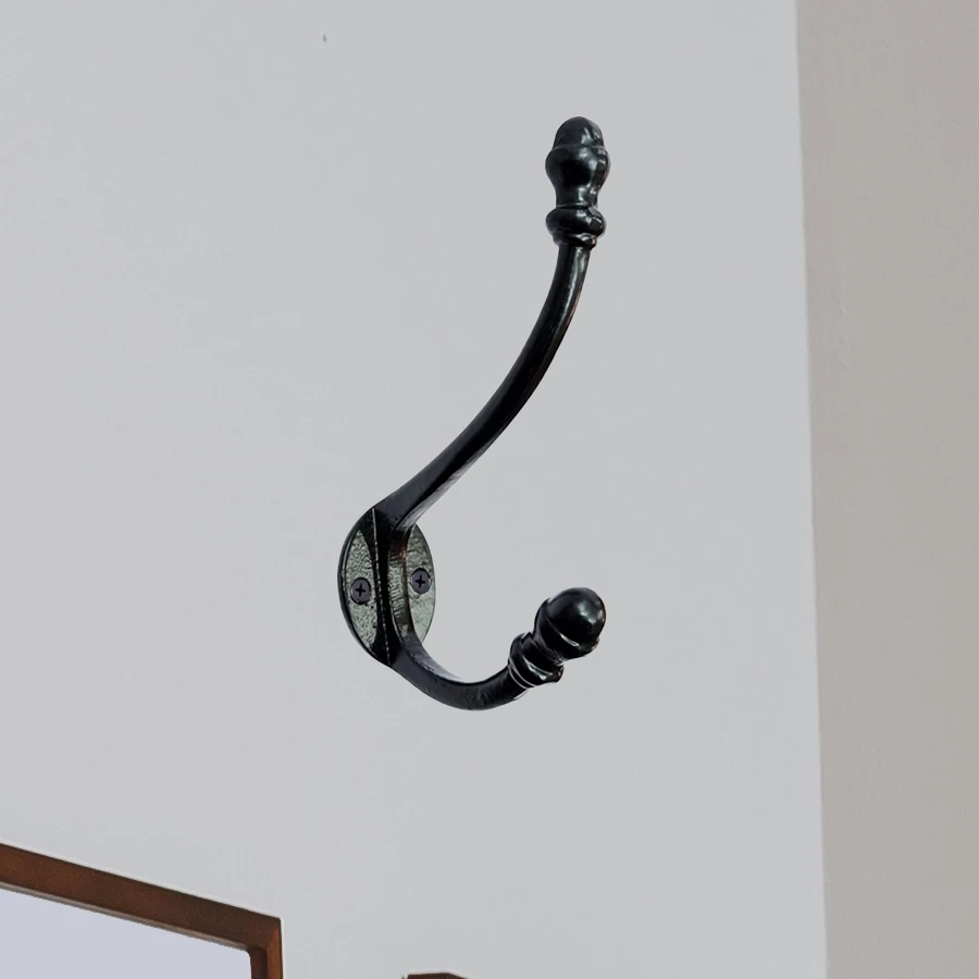 15cm 2 Piece Cast Iron Hook CIHK-005 | Cast Iron Cloth Hanging Hook | Cast Iron Black Powder Coating Clothing Hook |