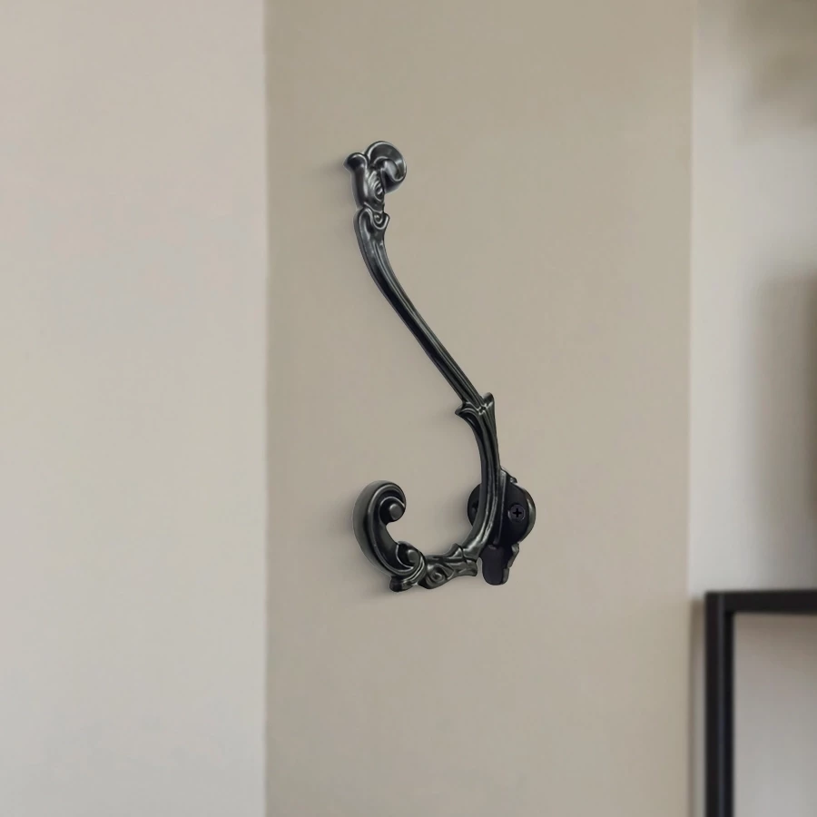 17cm 2 Piece Cast Iron Hook CIHK-008 | Cast Iron Cloth Hanging Hook | Cast Iron Black Powder Coating Clothing Hook |