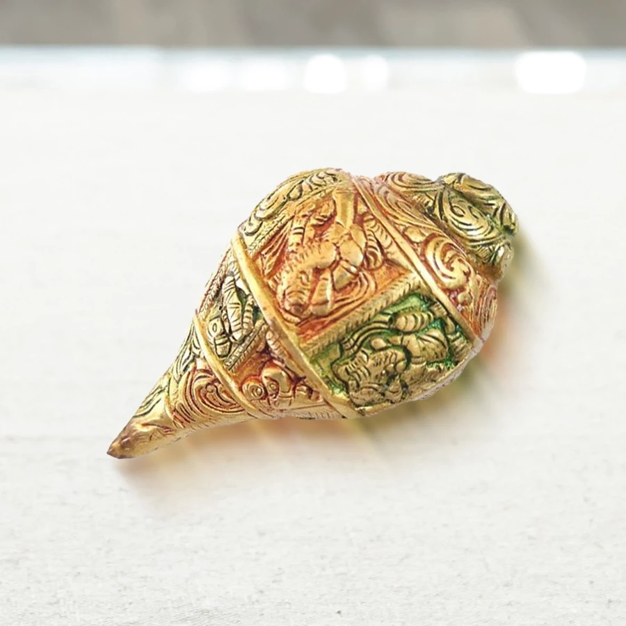 5.2" Pack of - 1 Small Brass Shank | Handcrafted Conch Shell with Multi Color Finish | Hindu Pooja Showpiece | Hindu Puja Shankh in Multi Color Finish | Puja Accessory