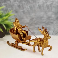 Brass Santa as Ganesha Showpiece, Brass Ganeshas Sleigh Riding Reindeer, Standard, Pack of 1