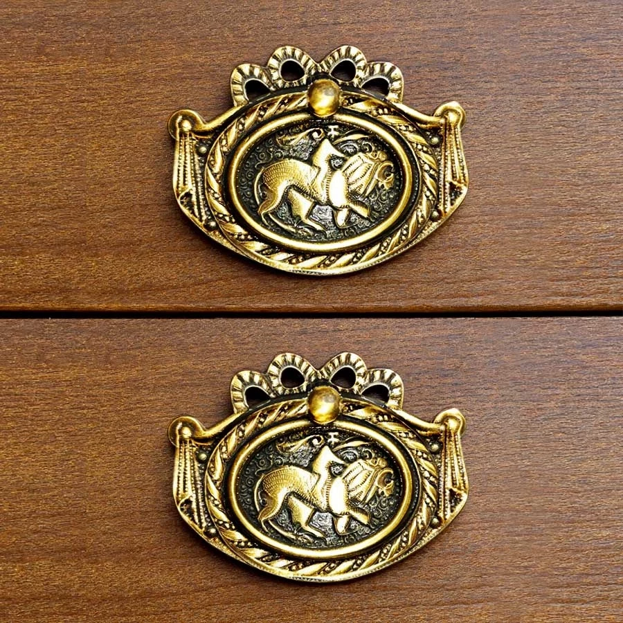 3" Brass Hunter Drawer Pull Handle | Antique Brass  Drawer Hunter Pull Handle | Brass Drawer Pulls | Hunter Drawer Pulls | Vintage-Style Brass Cabinet Pull Handle | (Pack Of - 2Pcs )
