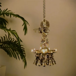 Advanzo Antique Brass Krishna Hanging Diya – 9 Diya with 17 Chain, 1.25 Kg – Finish Traditional Decorative Diwali Oil Lamp for Home, Puja & Gifting
