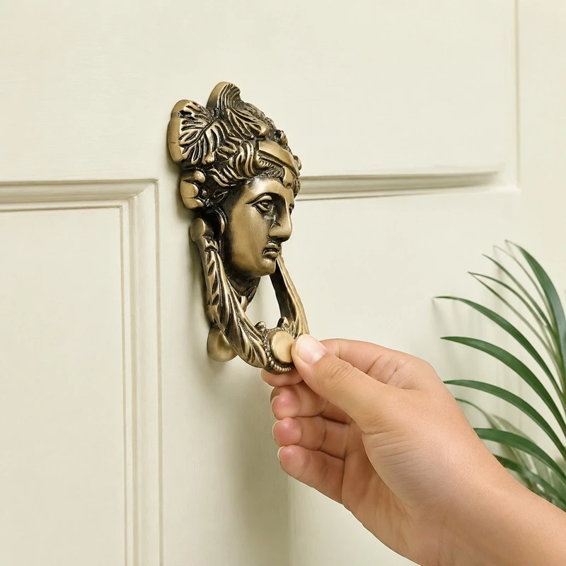 Queen Brass Door Knocker Antique Finish | Premium Decorative Front Door Knocker | Heavy Duty Solid Brass Main Door Knocker | Vintage Royal Face Design | 5.5 Inch | DK-030