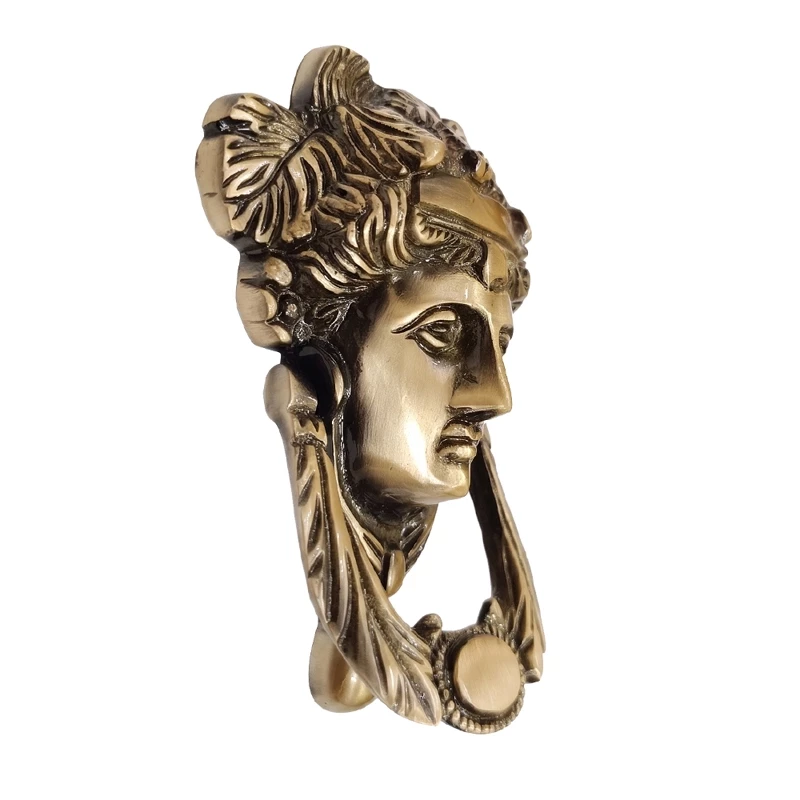 Queen Brass Door Knocker Antique Finish | Premium Decorative Front Door Knocker | Heavy Duty Solid Brass Main Door Knocker | Vintage Royal Face Design | 5.5 Inch | DK-030